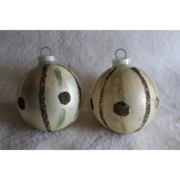 Lot 2 Vintage DBGM 2.5" Christmas Ornaments Striped Silver Glitter West Germany - Picture 5 of 11